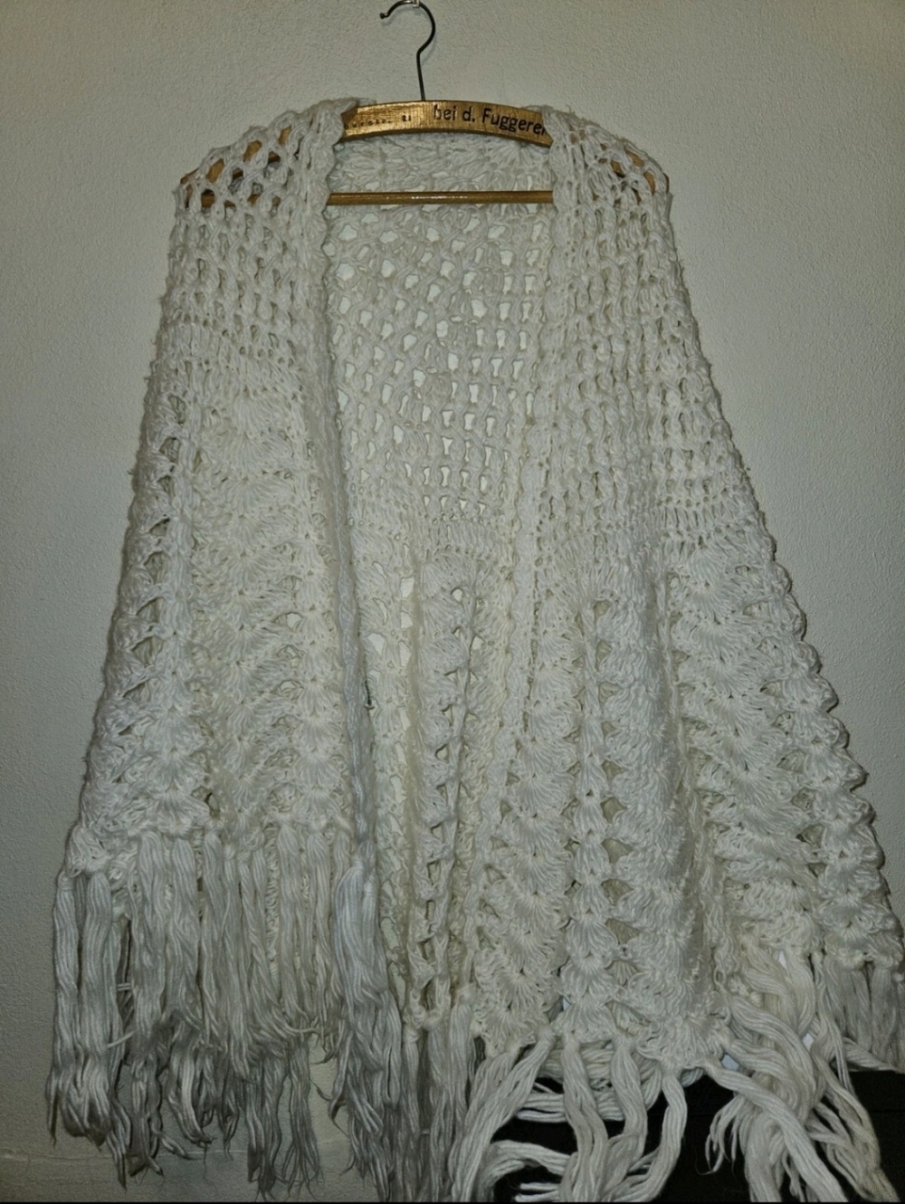 Vintage A Specialty House Hand Crocheted Shawl/Cape, Japan, Ivory White One Size